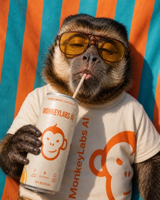 Mono Monkey Labs relajado tomando la bebida
